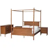 Danette Bobbin 4 Piece Queen Canopy Bedroom Set in Walnut Brown Wood