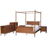 Danette Bobbin 5 Piece Queen Canopy Bedroom Set in Walnut Brown Wood