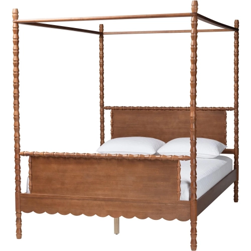 Danette Bobbin Queen Canopy Bed in Walnut Brown Wood