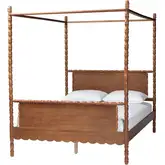 Danette Bobbin Queen Canopy Bed in Walnut Brown Wood