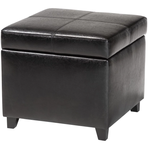 Black Leather Storage Cube Ottoman
