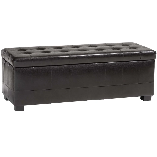 Dark Brown Storage Bench Ottoman with Dimples in Leatherette
