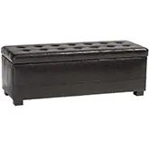 Dark Brown Storage Bench Ottoman with Dimples in Leatherette