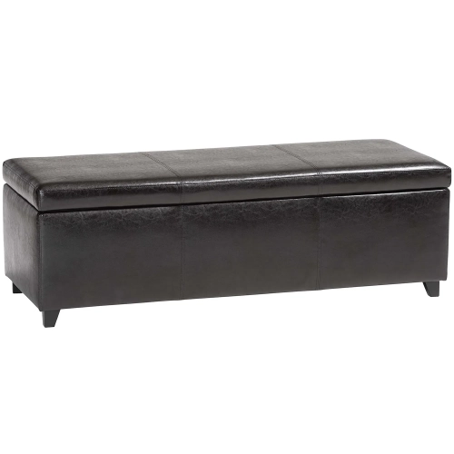 Dark Brown Storage Bench Ottoman in Leatherette
