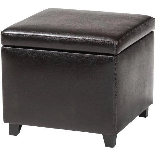 Dark Brown Small Storage Cube Ottoman in Leatherette