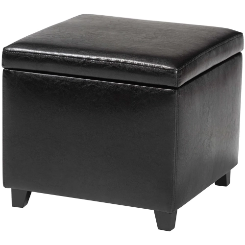 Black Leatherette Storage Cube Ottoman