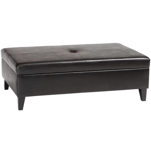 Dark Brown Storage Cocktail Ottoman in Leatherette