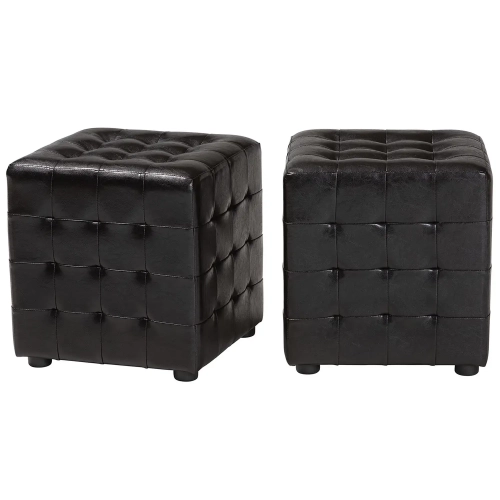 Siskal Cube Ottoman in Tufted Dark Brown (Set of 2)