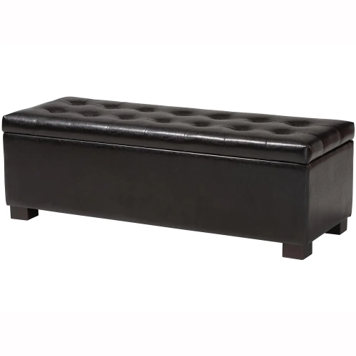 Roanoke Storage Ottoman Bench in Tufted Brown Bonded Leather