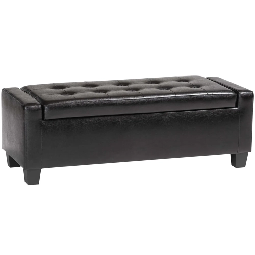 Manchester Ottoman in Tufted Black Bonded Leather