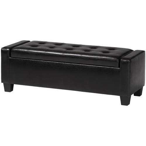 Manchester Ottoman in Tufted Dark Brown Bonded Leather