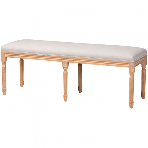 Clairette Bench in Beige Fabric & Wood