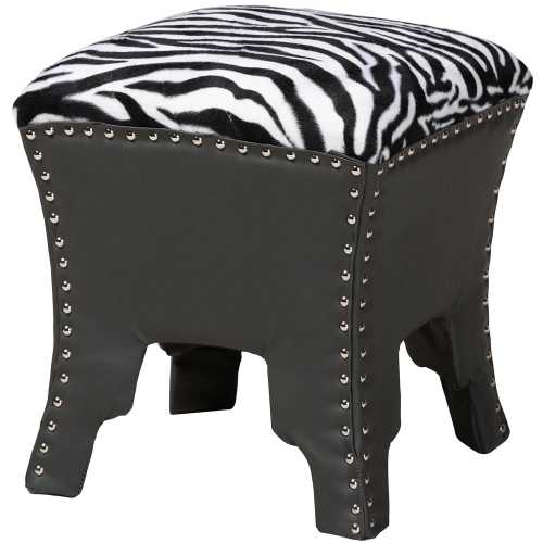 Sally Stool in Zebra Print Fabric & Espresso Leatherette