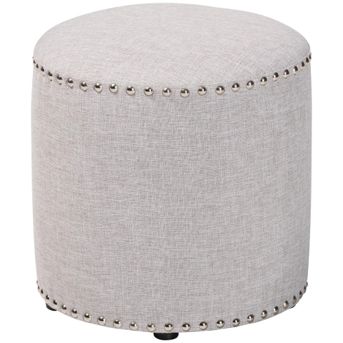 Rosine Ottoman in Light Gray Fabric with Nail Trim