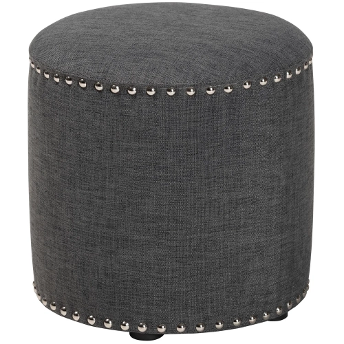 Rosine Ottoman in Dark Gray Fabric with Nail Trim