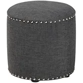 Rosine Ottoman in Dark Gray Fabric with Nail Trim