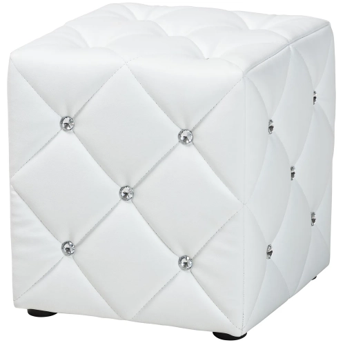 Stacey Ottoman in Tufted White Leatherette