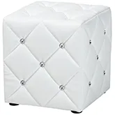 Stacey Ottoman in Tufted White Leatherette