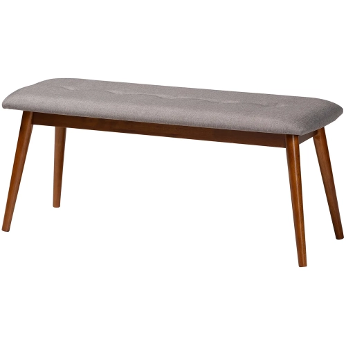 Flora II Dining Bench in Light Gray Fabric & Oak Finish Wood