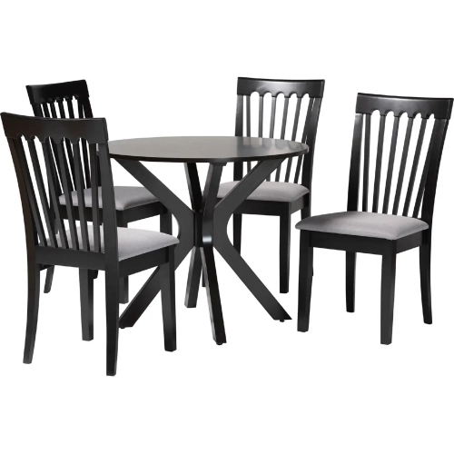 Lore 5 Piece Dining Set in Grey Fabric & Dark Brown Wood