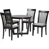 Nellie 5 Piece Dining Set in Grey Fabric & Dark Brown Wood