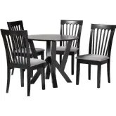 Marian 5 Piece Dining Set in Grey Fabric & Dark Brown Wood