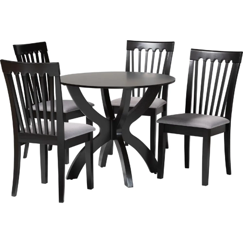 Bailey 5 Piece Dining Set in Grey Fabric & Dark Brown Wood