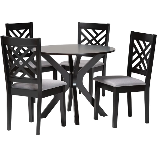 Norah 5 Piece Dining Set Grey Fabric & Dark Brown Wood