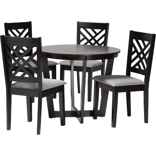 Alena 5 Piece Dining Set in Gray Fabric & Dark Brown Wood