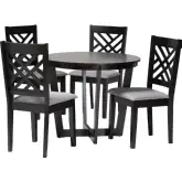 Alena 5 Piece Dining Set in Gray Fabric & Dark Brown Wood