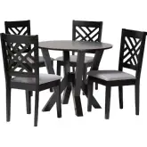 Elise 5 Piece Dining Set in Light Grey Fabric & Dark Brown Wood