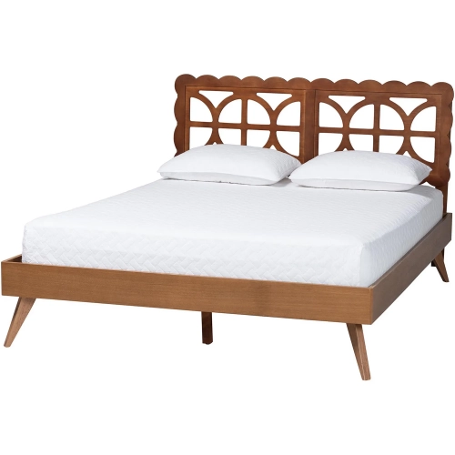 Shukura Queen Scalloped Platform Bed in Ash Walnut Finish Wood