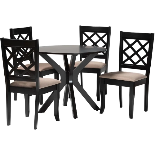 Jana 5 Piece Dining Set in Sand Fabric & Espresso Brown Wood