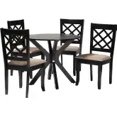 Jana 5 Piece Dining Set in Sand Fabric & Espresso Brown Wood