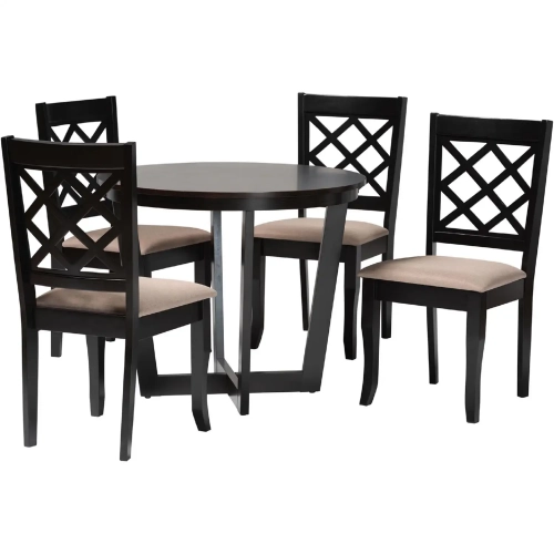 Selby 5 Piece Dining Set in Sand Fabric & Dark Brown Wood