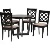 Selby 5 Piece Dining Set in Sand Fabric & Dark Brown Wood