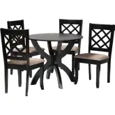 Savina 5 Piece Dining Set in Sand Fabric & Dark Brown Wood