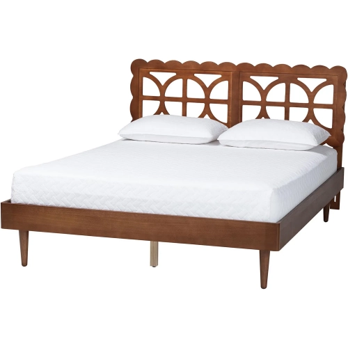 Onyeka Queen Scalloped Platform Bed in Ash Walnut Finish Wood