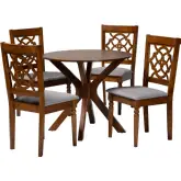 Sadie 5 Piece Dining Set in Grey Fabric & Walnut Brown Wood