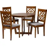 Valerie 5 Piece Dining Set in Grey Fabric & Walnut Brown Wood