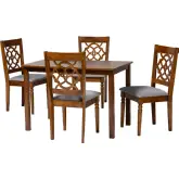 Renaud 5 Piece Dining Set in Grey Fabric & Walnut Brown Wood