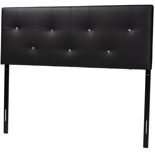Dalini Full Headboard in Faux Crystal Tufted Black Leatherette