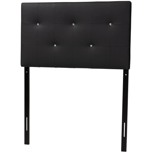 Kirchem Twin Headboard in Faux Crystal Button Tufted Black Leatherette