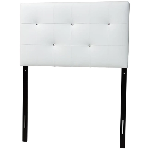 Kirchem Twin Headboard in Faux Crystal Button Tufted White Leatherette