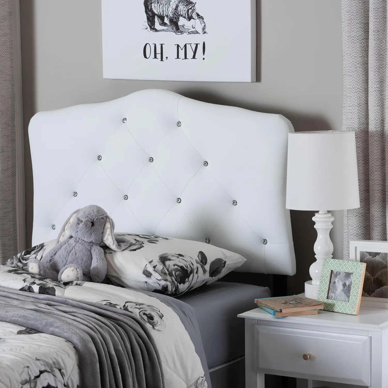 Baxton Studio Nina Upholstered Headboard - Twin Size, Light Pink Velvet With Silver Nailhead Trim