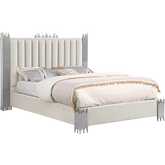 B03 Queen Platform Bed in Tufted Cream Velvet