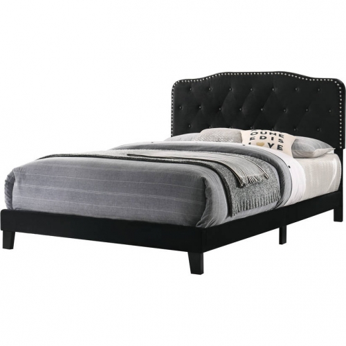 B102 Full Panel Bed in Tufted Black Velvet