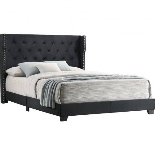 B145 Full Panel Bed in Tufted Black Velvet
