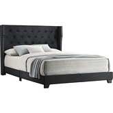 B145 Full Panel Bed in Tufted Black Velvet
