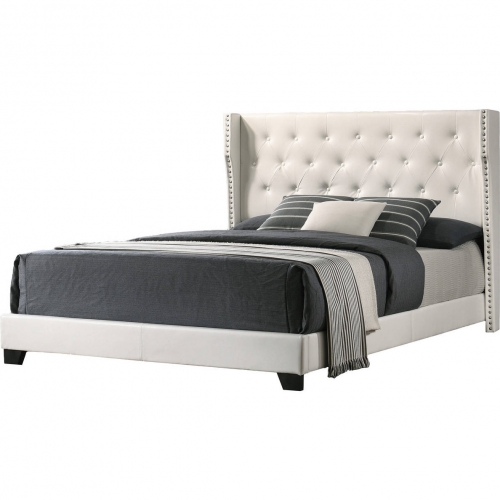 B146 Full Panel Bed in Tufted White Leatherette